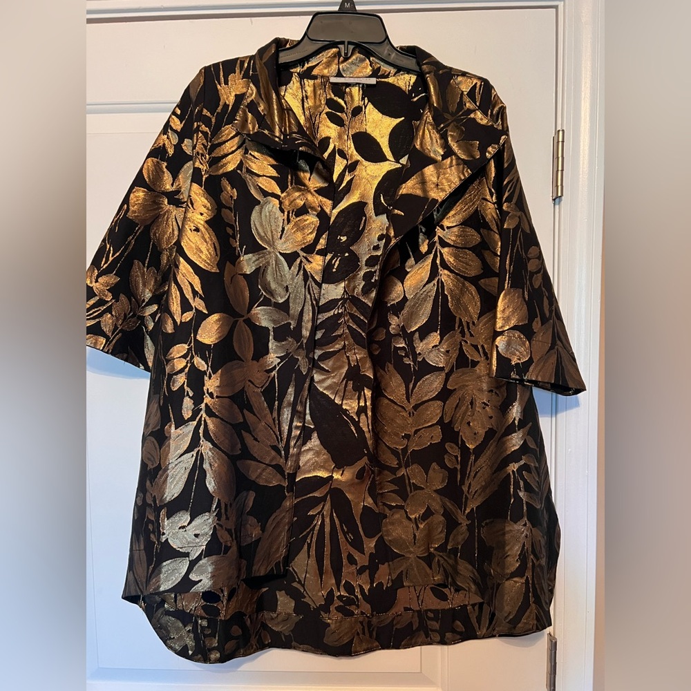 Bryn Walker Metallic Gold and Black Floral Shawl
